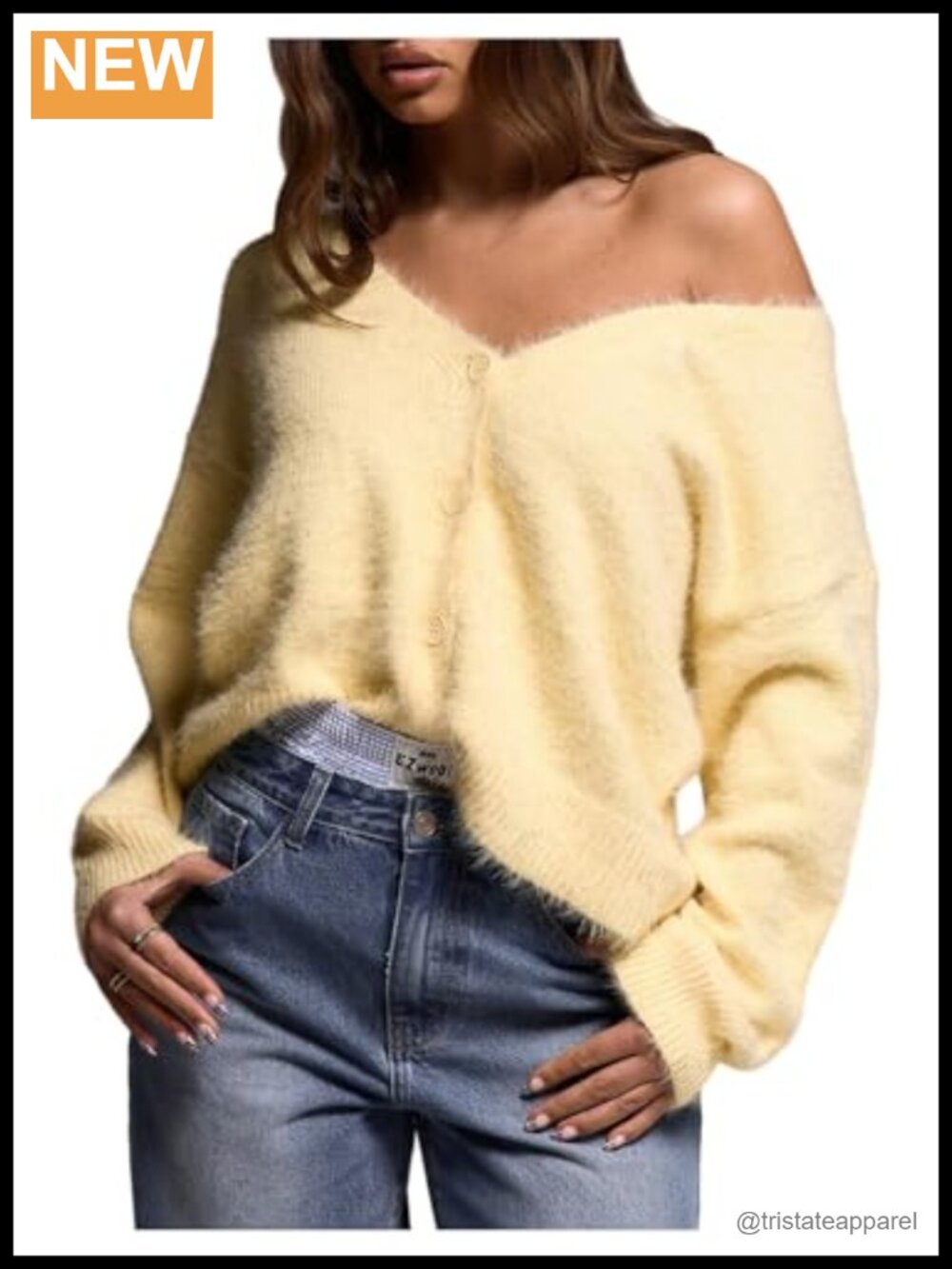 Women's Fuzzy Cardigan Sweater Long Sleeve V-Neck Button Up Knit Outerwear